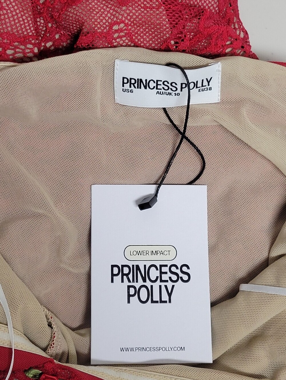 Princess Polly NWT Strapless Red Lace Ruched Mini Dress. - Picture 8 of 14